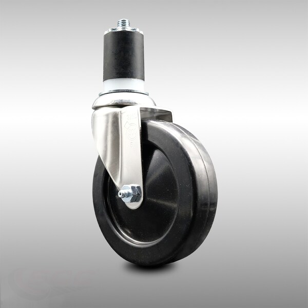 5 Inch 316SS Soft Rubber Wheel Swivel 1-3/4 Inch Expanding Stem Caster SCC